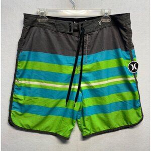 Hurley Phantom Mens Board Shorts Size 34 Gray/Green/Blue Polyester Surfwear